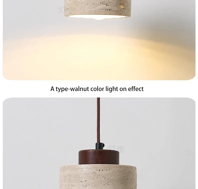 Vintage Restaurant Yellow Travertine Pendant Lamp Bedroom Bedside Cream Wabi-sabi Style Bar Desk Light Flying Saucer Dining LED