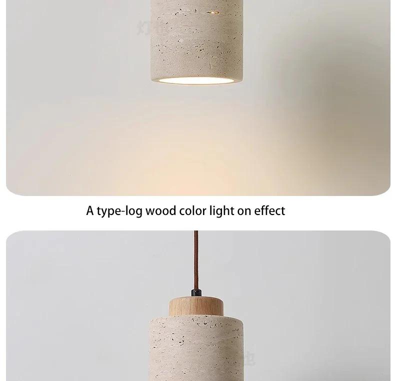 Vintage Restaurant Yellow Travertine Pendant Lamp Bedroom Bedside Cream Wabi-sabi Style Bar Desk Light Flying Saucer Dining LED