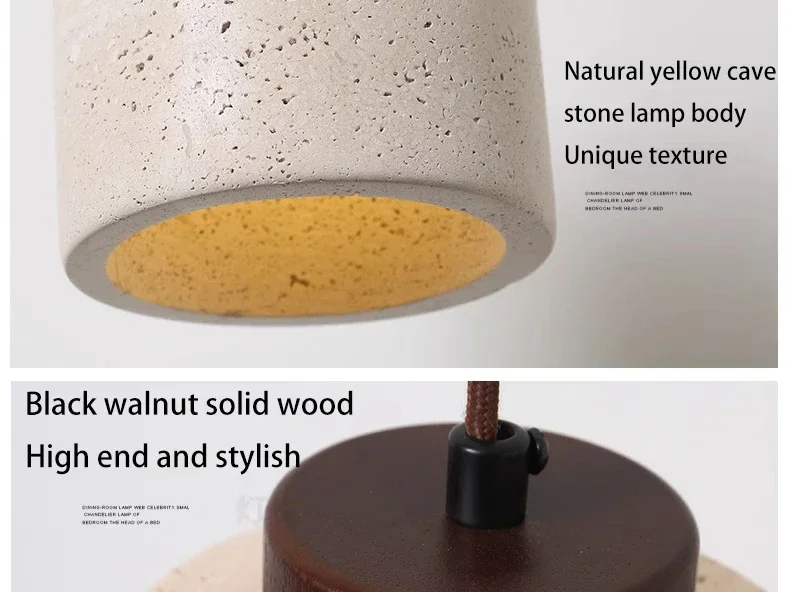 Vintage Restaurant Yellow Travertine Pendant Lamp Bedroom Bedside Cream Wabi-sabi Style Bar Desk Light Flying Saucer Dining LED