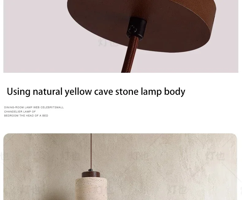 Vintage Restaurant Yellow Travertine Pendant Lamp Bedroom Bedside Cream Wabi-sabi Style Bar Desk Light Flying Saucer Dining LED