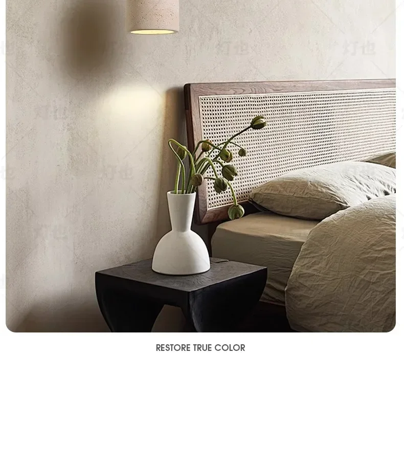 Vintage Restaurant Yellow Travertine Pendant Lamp Bedroom Bedside Cream Wabi-sabi Style Bar Desk Light Flying Saucer Dining LED