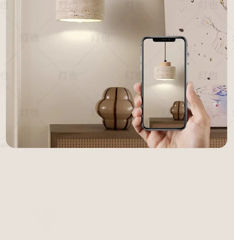 Vintage Restaurant Yellow Travertine Pendant Lamp Bedroom Bedside Cream Wabi-sabi Style Bar Desk Light Flying Saucer Dining LED