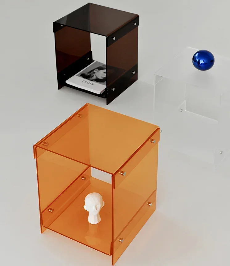 Nordic Coffee Tables Living Room Furniture Sofa Side Table Acrylic Double-deck Storage Tea Tables Transparent Bedside Table