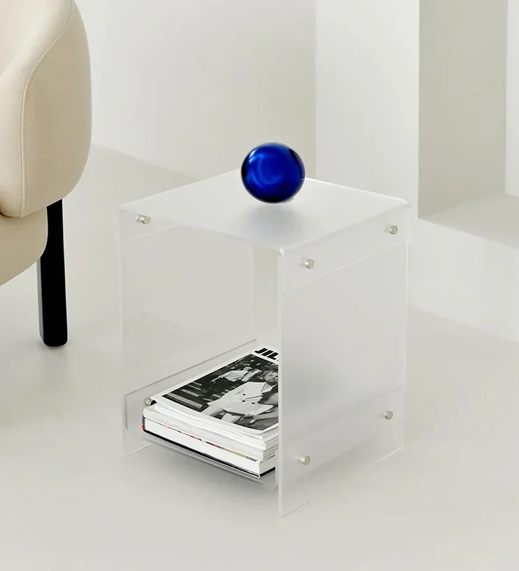 Nordic Coffee Tables Living Room Furniture Sofa Side Table Acrylic Double-deck Storage Tea Tables Transparent Bedside Table