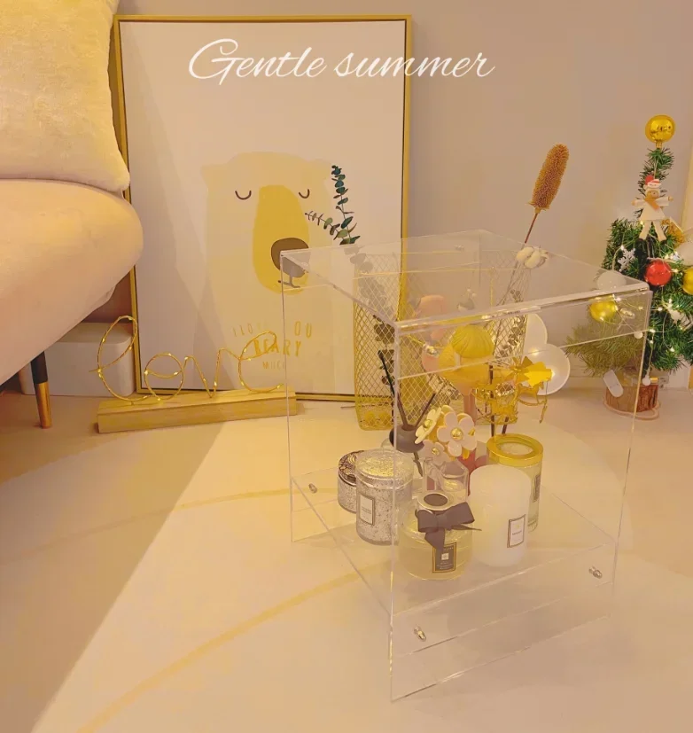 Nordic Coffee Tables Living Room Furniture Sofa Side Table Acrylic Double-deck Storage Tea Tables Transparent Bedside Table
