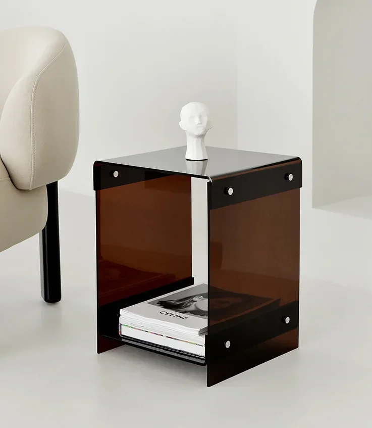 Nordic Coffee Tables Living Room Furniture Sofa Side Table Acrylic Double-deck Storage Tea Tables Transparent Bedside Table