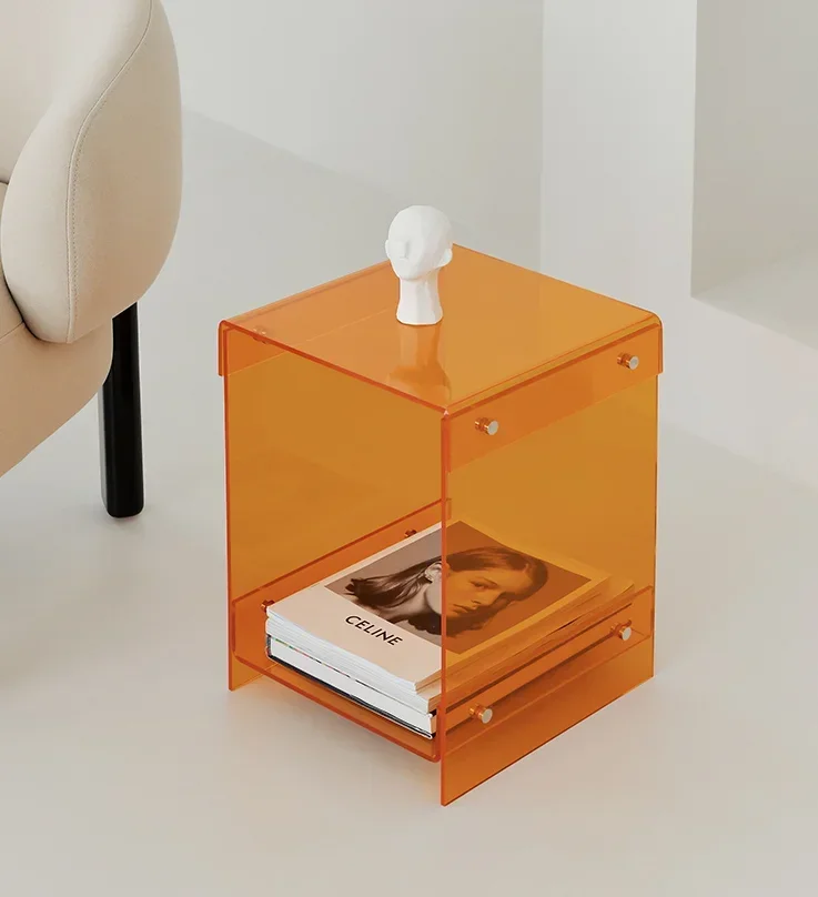 Nordic Coffee Tables Living Room Furniture Sofa Side Table Acrylic Double-deck Storage Tea Tables Transparent Bedside Table