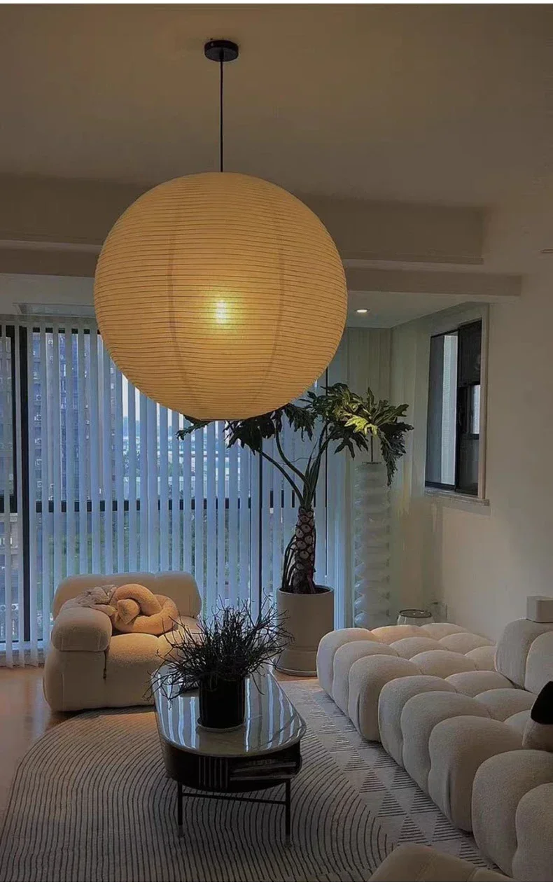 Japanese Wabi Sabi Style Ball Retro Paper Lamp LED Ball Shaped Bedroom Clothing Store Xuan Paper Homestay Pendant Light
