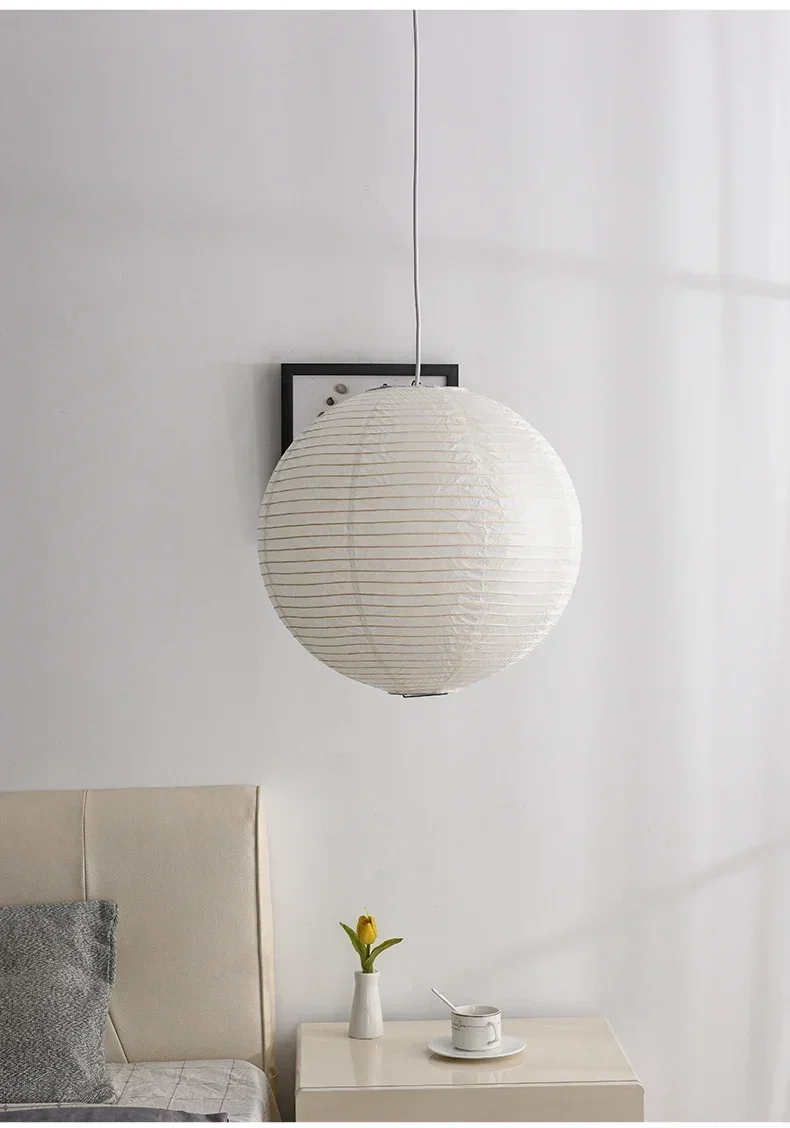 Japanese Wabi Sabi Style Ball Retro Paper Lamp LED Ball Shaped Bedroom Clothing Store Xuan Paper Homestay Pendant Light