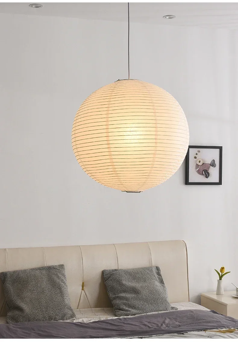 Japanese Wabi Sabi Style Ball Retro Paper Lamp LED Ball Shaped Bedroom Clothing Store Xuan Paper Homestay Pendant Light