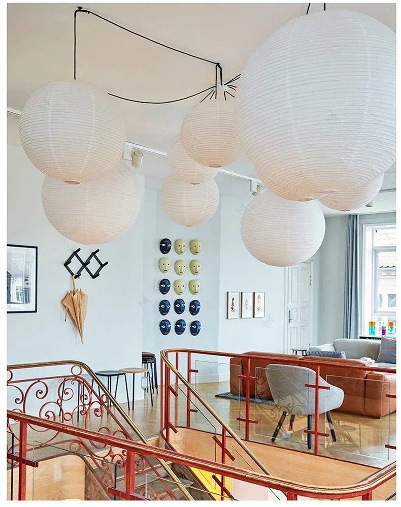 Japanese Wabi Sabi Style Ball Retro Paper Lamp LED Ball Shaped Bedroom Clothing Store Xuan Paper Homestay Pendant Light