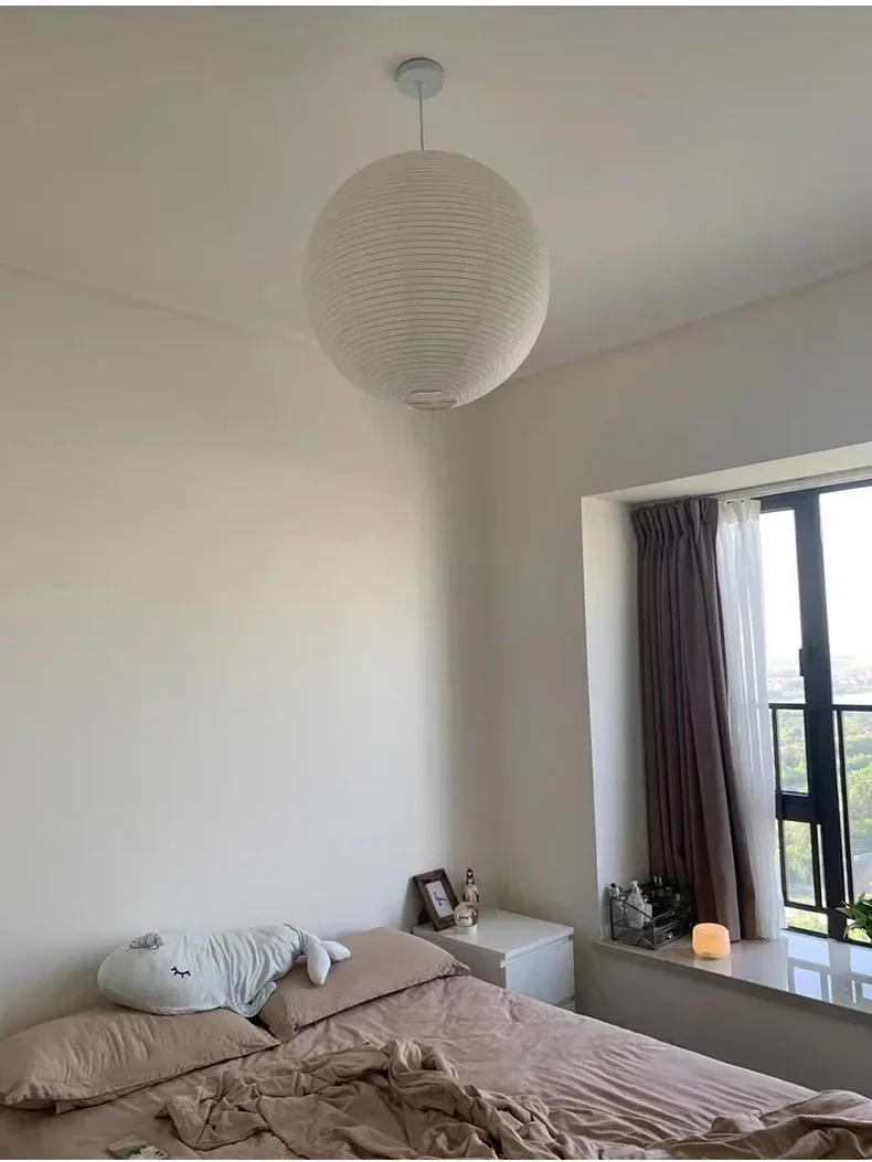 Japanese Wabi Sabi Style Ball Retro Paper Lamp LED Ball Shaped Bedroom Clothing Store Xuan Paper Homestay Pendant Light
