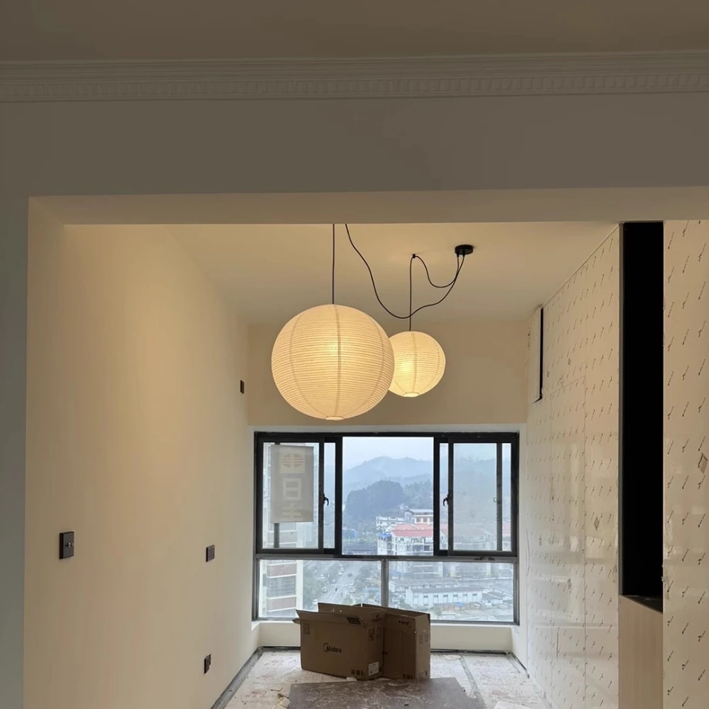 Japanese Wabi Sabi Style Ball Retro Paper Lamp LED Ball Shaped Bedroom Clothing Store Xuan Paper Homestay Pendant Light