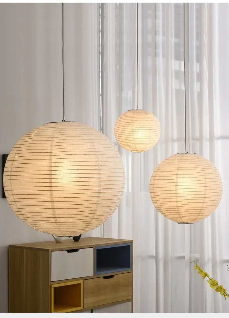 Japanese Wabi Sabi Style Ball Retro Paper Lamp LED Ball Shaped Bedroom Clothing Store Xuan Paper Homestay Pendant Light