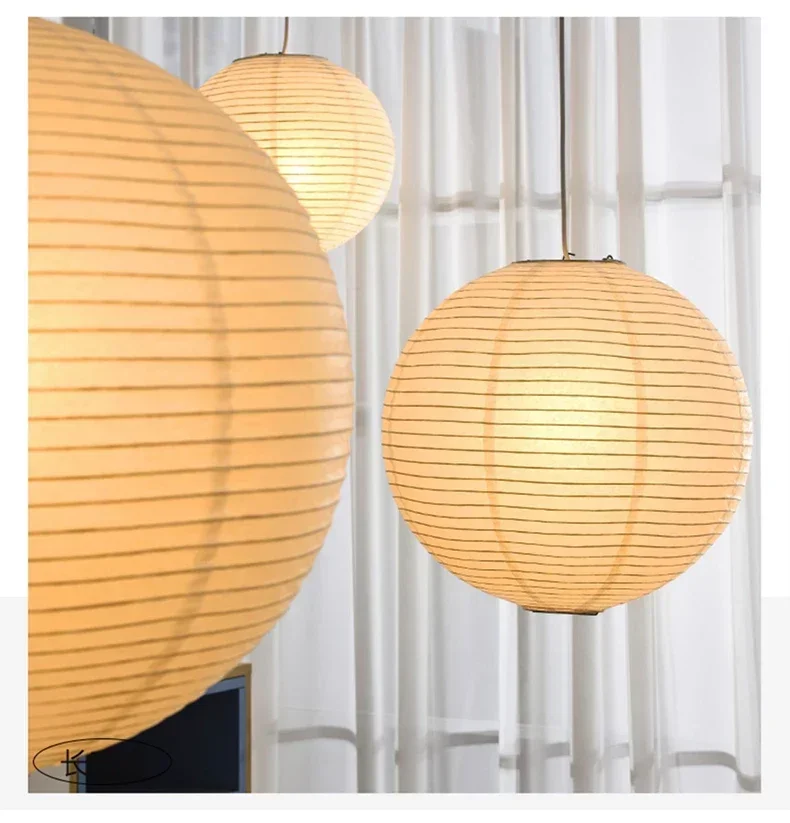 Japanese Wabi Sabi Style Ball Retro Paper Lamp LED Ball Shaped Bedroom Clothing Store Xuan Paper Homestay Pendant Light