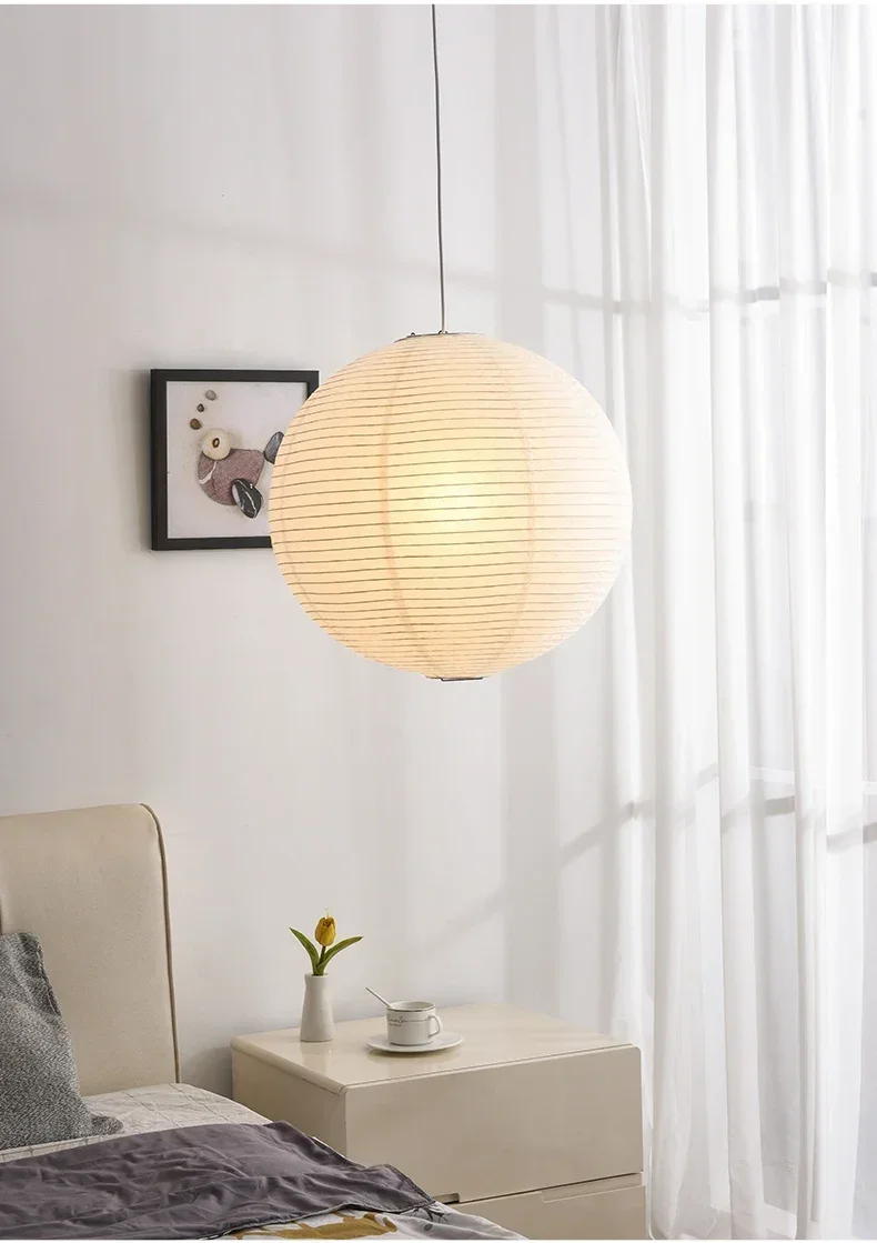 Japanese Wabi Sabi Style Ball Retro Paper Lamp LED Ball Shaped Bedroom Clothing Store Xuan Paper Homestay Pendant Light