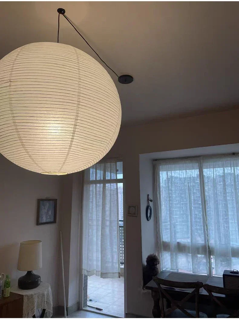 Japanese Wabi Sabi Style Ball Retro Paper Lamp LED Ball Shaped Bedroom Clothing Store Xuan Paper Homestay Pendant Light