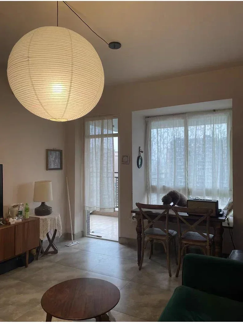 Japanese Wabi Sabi Style Ball Retro Paper Lamp LED Ball Shaped Bedroom Clothing Store Xuan Paper Homestay Pendant Light