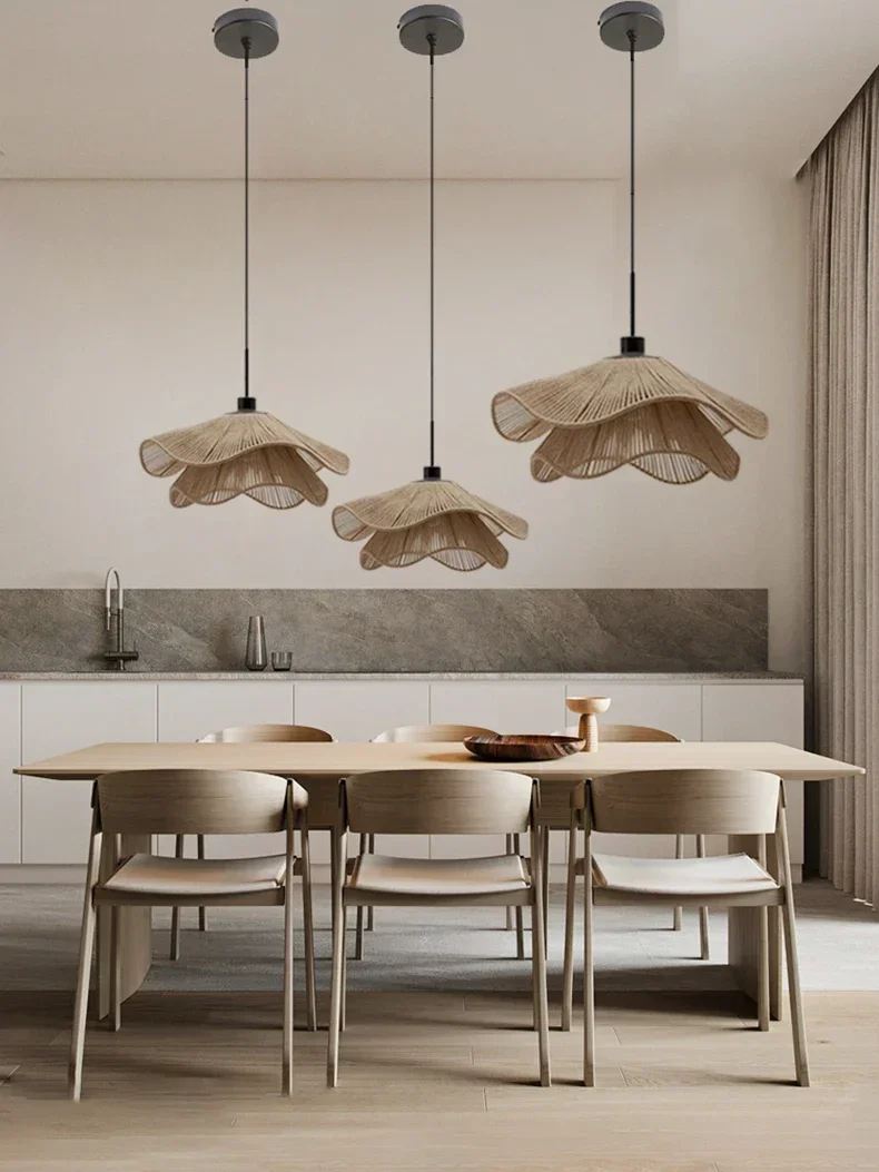 Wabi Sabi Rope Led Ceiling Chandelier Restaurant Shop Bar Hanging Lamp Living Room Dining Kitchen Pendant Lights Room Decor