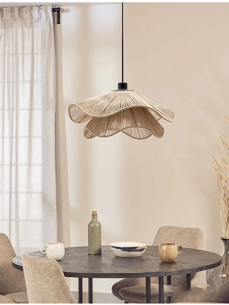 Wabi Sabi Rope Led Ceiling Chandelier Restaurant Shop Bar Hanging Lamp Living Room Dining Kitchen Pendant Lights Room Decor