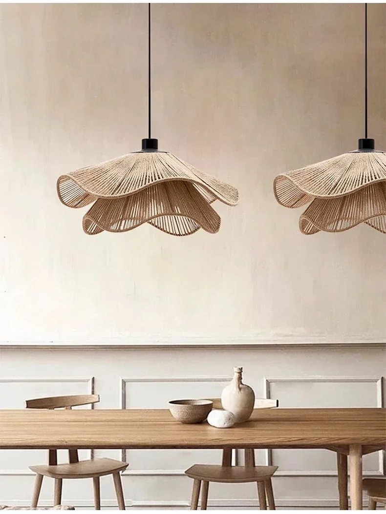 Wabi Sabi Rope Led Ceiling Chandelier Restaurant Shop Bar Hanging Lamp Living Room Dining Kitchen Pendant Lights Room Decor