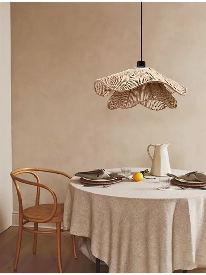 Wabi Sabi Rope Led Ceiling Chandelier Restaurant Shop Bar Hanging Lamp Living Room Dining Kitchen Pendant Lights Room Decor