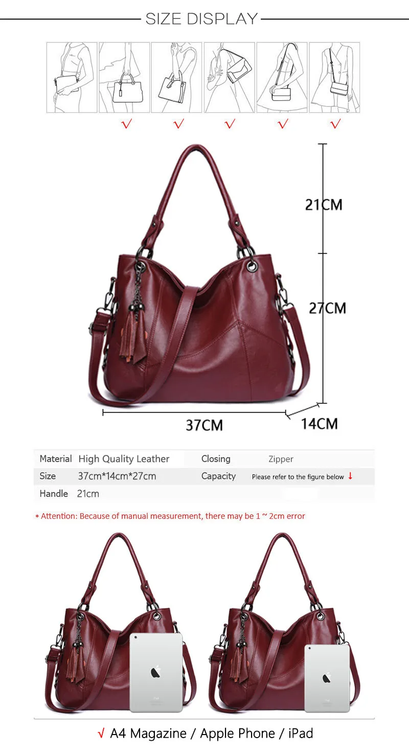 Women Leather Handbags Designer Tassel Crossbody Bags For Women Luxury Brand Shoulder Bags Sac A Main Female Messenger Bag New