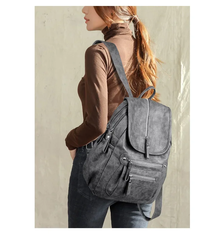 Women High Quality Leather Backpacks Vintage Female Shoulder Bag Sac A Dos Travel Ladies Bagpack Mochilas School Bags for Girls