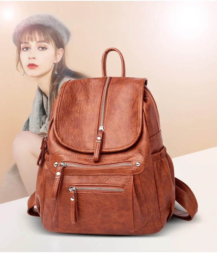Women High Quality Leather Backpacks Vintage Female Shoulder Bag Sac A Dos Travel Ladies Bagpack Mochilas School Bags for Girls
