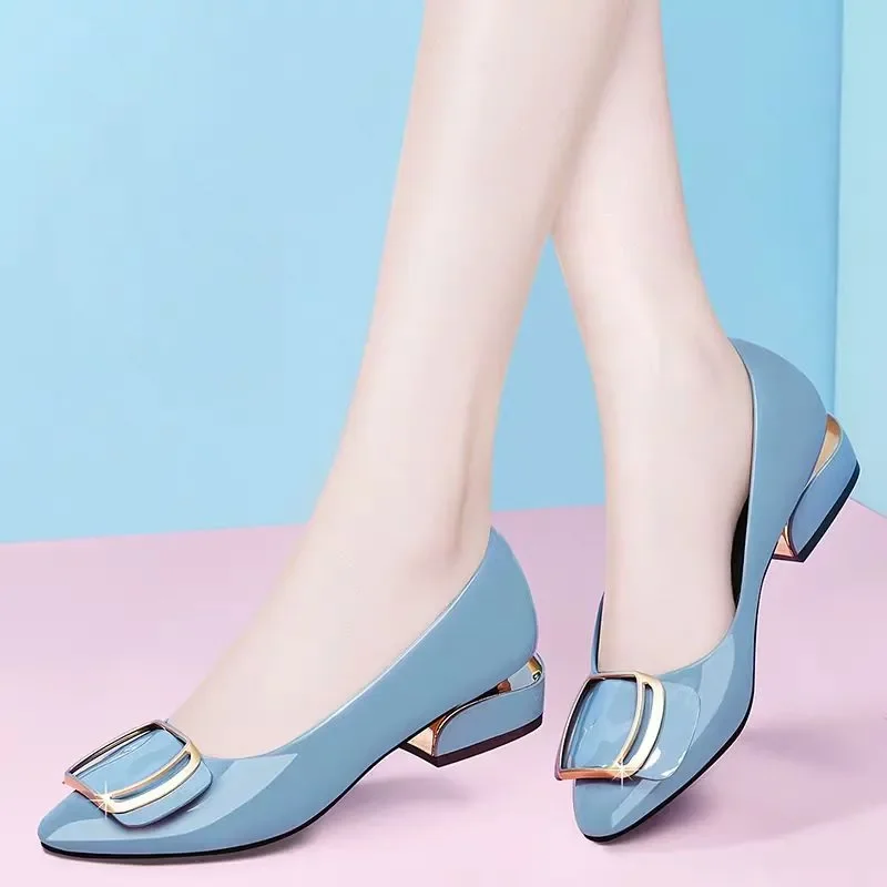 Sapatos Women Cute Blue Light Weight Office Slip on Square Heel Shoes Lady Fashion Black Comfort Hotel Work Shoes Zapatos B29