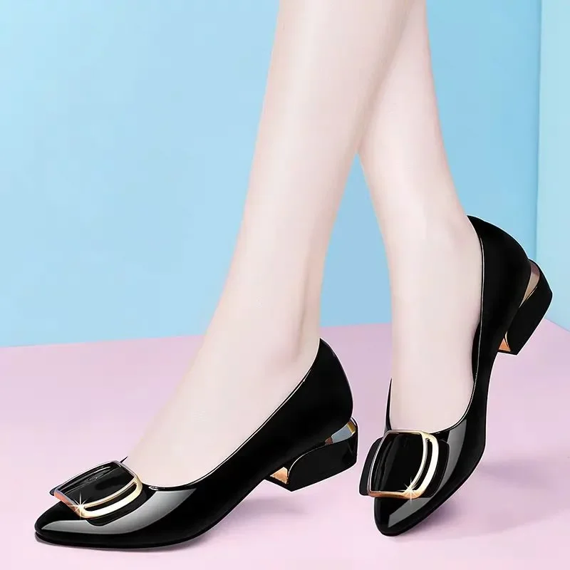 Sapatos Women Cute Blue Light Weight Office Slip on Square Heel Shoes Lady Fashion Black Comfort Hotel Work Shoes Zapatos B29