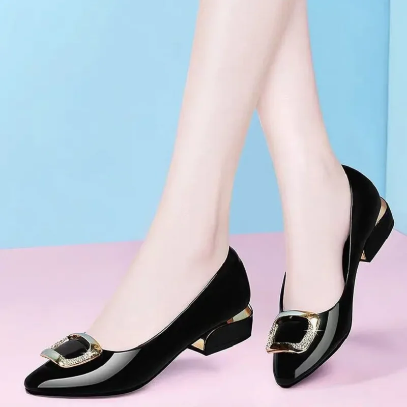 Sapatos Women Cute Blue Light Weight Office Slip on Square Heel Shoes Lady Fashion Black Comfort Hotel Work Shoes Zapatos B29