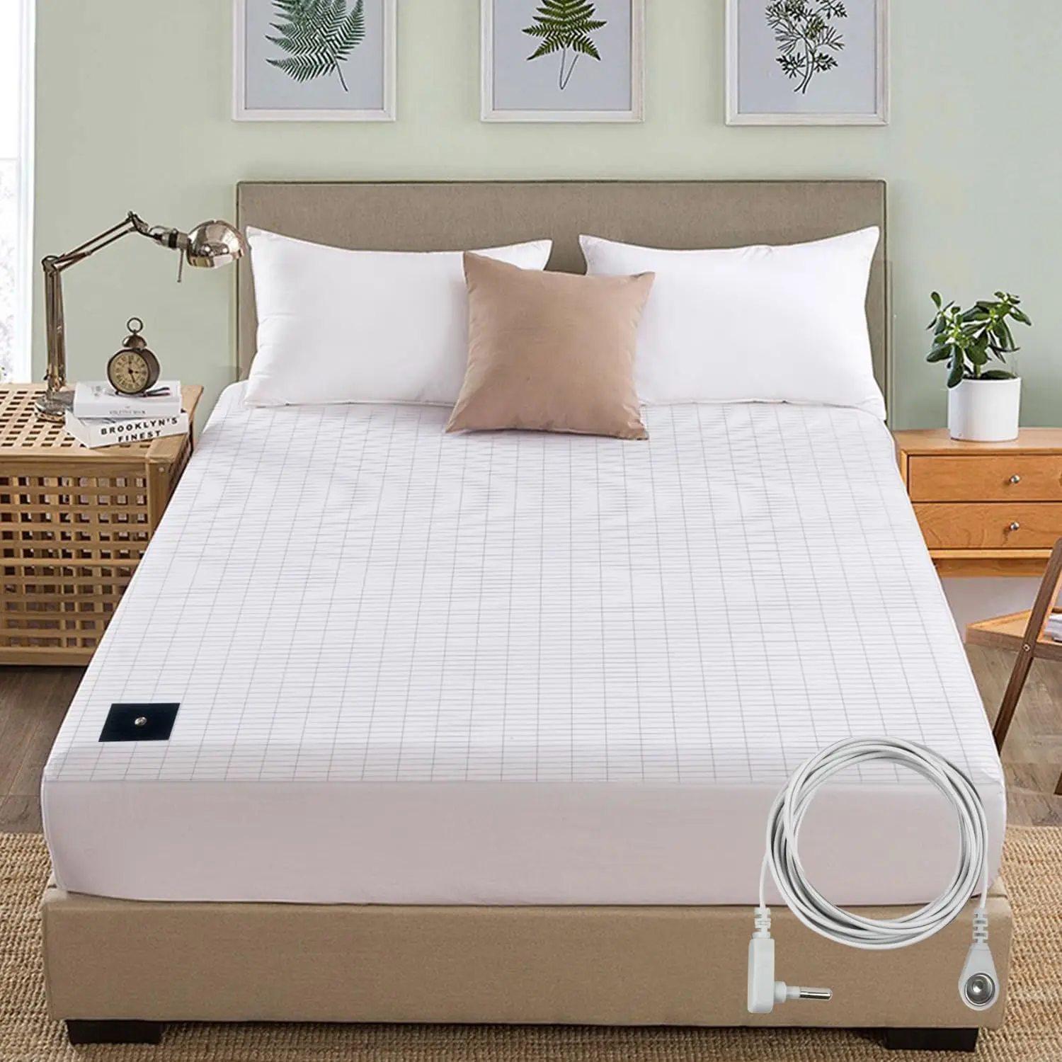 MAXSHARER Earthing 160*200*30cm Fitted Sheet Organic Cotton with Conductive Silver Fiber Grounding Bed Sheet for Nature Wellness