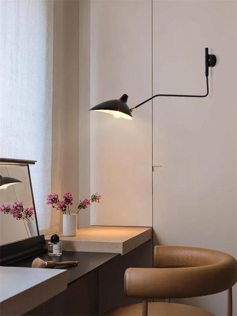 Industrial Black Aluminium Spider Serge Mouille LED Wall Lamps,Adjustable Long Arm LED Light Living Room Bedroom Home Decor
