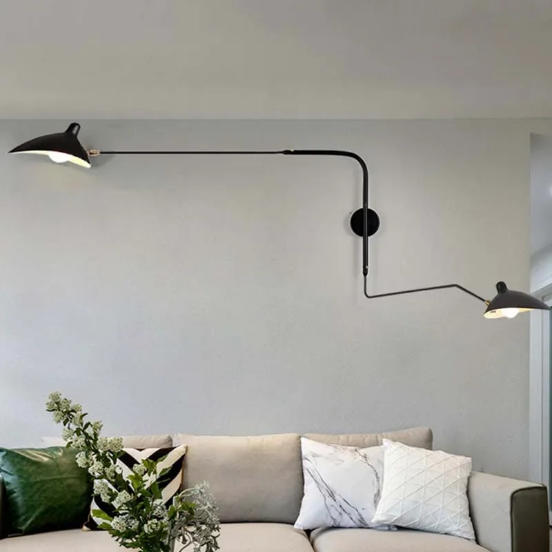 Industrial Black Aluminium Spider Serge Mouille LED Wall Lamps,Adjustable Long Arm LED Light Living Room Bedroom Home Decor