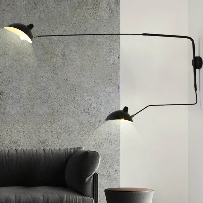 Industrial Black Aluminium Spider Serge Mouille LED Wall Lamps,Adjustable Long Arm LED Light Living Room Bedroom Home Decor