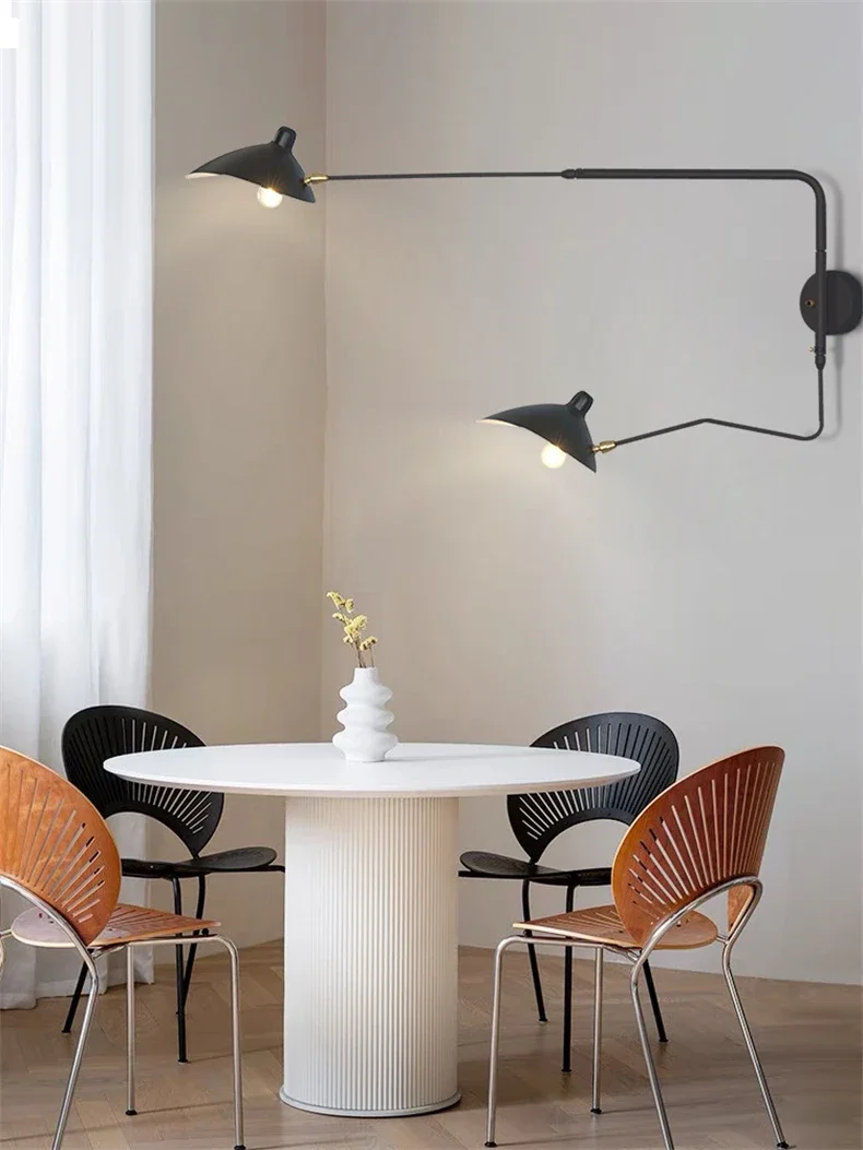 Industrial Black Aluminium Spider Serge Mouille LED Wall Lamps,Adjustable Long Arm LED Light Living Room Bedroom Home Decor