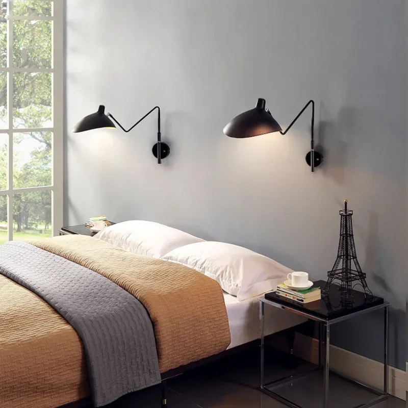 Industrial Black Aluminium Spider Serge Mouille LED Wall Lamps,Adjustable Long Arm LED Light Living Room Bedroom Home Decor