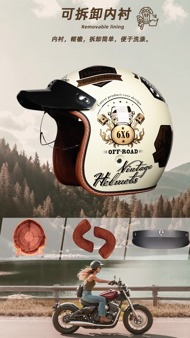 ORZ Adult Motorcycle Helmet Retro Cruise 3/4 Motorcycle Half Helmet with Sun Visor DOT Approved