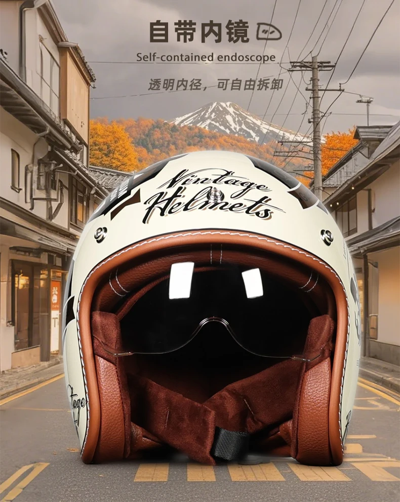 ORZ Adult Motorcycle Helmet Retro Cruise 3/4 Motorcycle Half Helmet with Sun Visor DOT Approved