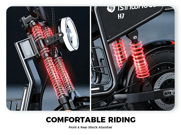 isinwheel H7 Electric Scooter for Adults, 16" Fat Tire, 1500W Motor, 48V 15.6Ah Battery, 37–43 Miles Range, Up to 35 MPH, Dual Suspension & Hydraulic Disc Brakes, Black