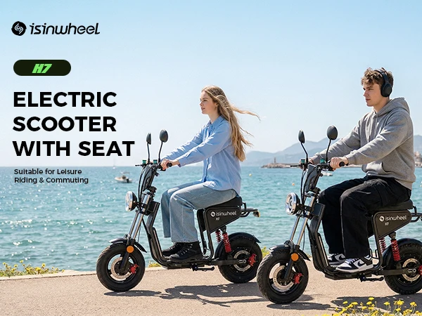 isinwheel H7 Electric Scooter for Adults, 16" Fat Tire, 1500W Motor, 48V 15.6Ah Battery, 37–43 Miles Range, Up to 35 MPH, Dual Suspension & Hydraulic Disc Brakes, Black