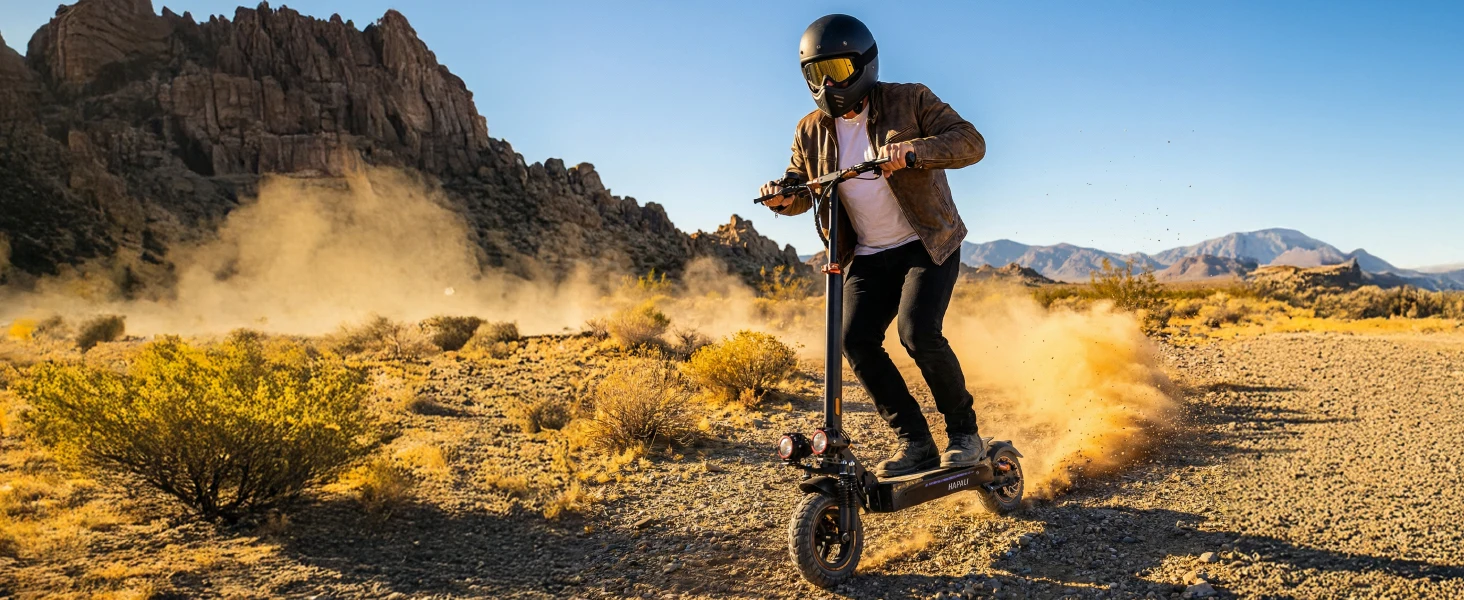 Off Road Electric Scooter, 1200W Motor, 25 Miles Range, 31 MPH, 11" All Terrain Tire, E-Scooter for Adults with Double Suspension & Side Light Disc Brakes