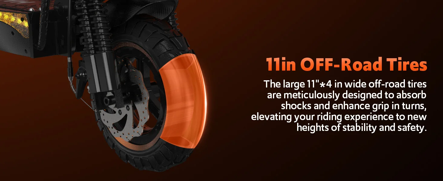 Off Road Electric Scooter, 1200W Motor, 25 Miles Range, 31 MPH, 11" All Terrain Tire, E-Scooter for Adults with Double Suspension & Side Light Disc Brakes