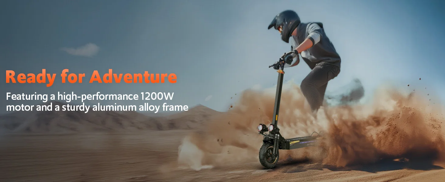 Off Road Electric Scooter, 1200W Motor, 25 Miles Range, 31 MPH, 11" All Terrain Tire, E-Scooter for Adults with Double Suspension & Side Light Disc Brakes
