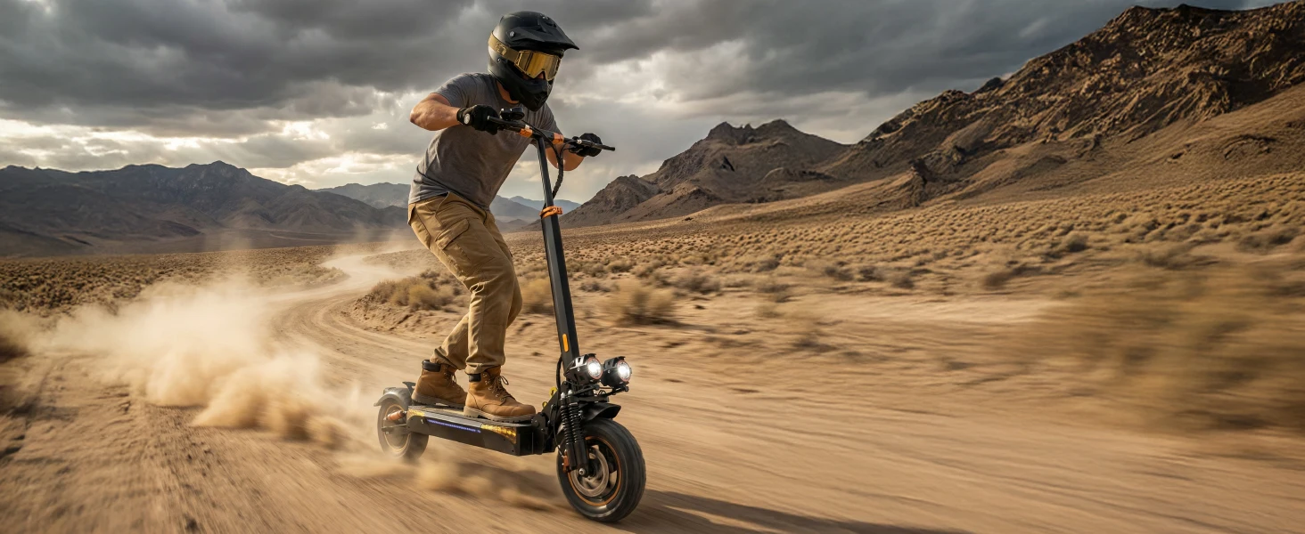 Off Road Electric Scooter, 1200W Motor, 25 Miles Range, 31 MPH, 11" All Terrain Tire, E-Scooter for Adults with Double Suspension & Side Light Disc Brakes