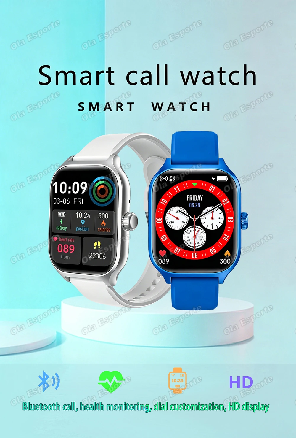 Men Women Smart Watch 2.01'' Waterproof Fitness Sport Watch Answer Call Sleep Sport Pedometer Information Alerts Smartwatch Ht30