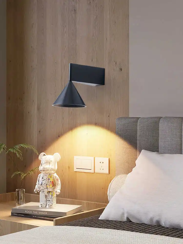 Italian Designer's Minimalist Aluminum Bedside Wall Lamp Corridor Staircase Background Wall Conical Geometric Warm Wall Lamp