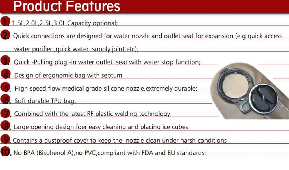 1.5L 2L 2.5L 3L Water Bladder Sports TPU Bag Running Hydration Bladder Quick Detach Mountaineering Water Reservoir AVA255