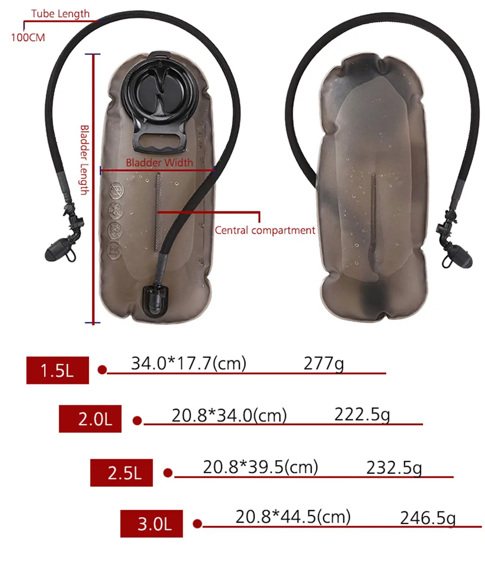 1.5L 2L 2.5L 3L Water Bladder Sports TPU Bag Running Hydration Bladder Quick Detach Mountaineering Water Reservoir AVA255